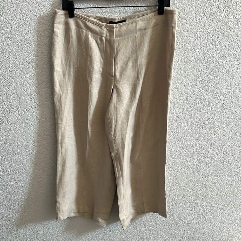 Talbots Heritage 100% Irish Linen Tan Straight Leg Zip Up Pants Size 8